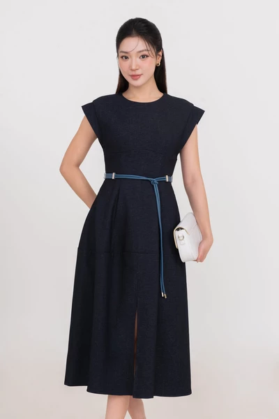 Đầm xòe Denim tay hến