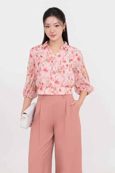 Áo sơ mi Chiffon họa tiết