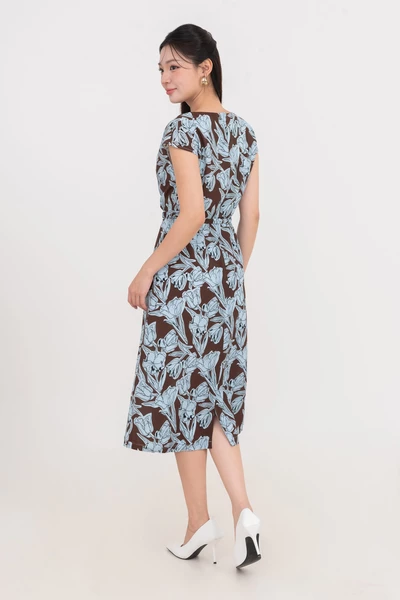 Đầm lụa tay hến Deep Blue