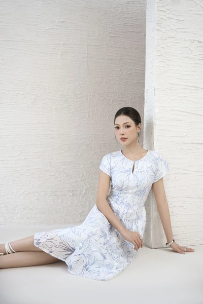Đầm xòe họa tiết Ocean Whisper