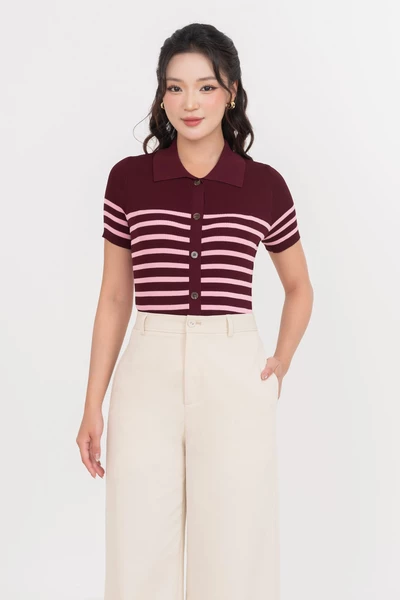 Áo len Polo kẻ ngang