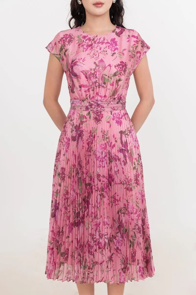 Đầm lụa hoa xếp ly