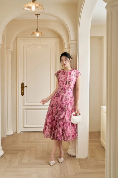 Đầm lụa hoa Rosy Pleated