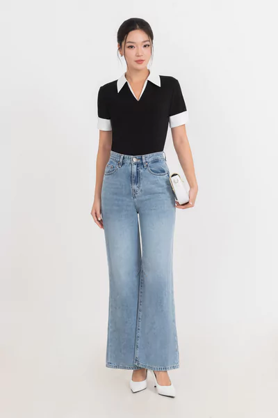 Quần Jeans suông xanh sáng