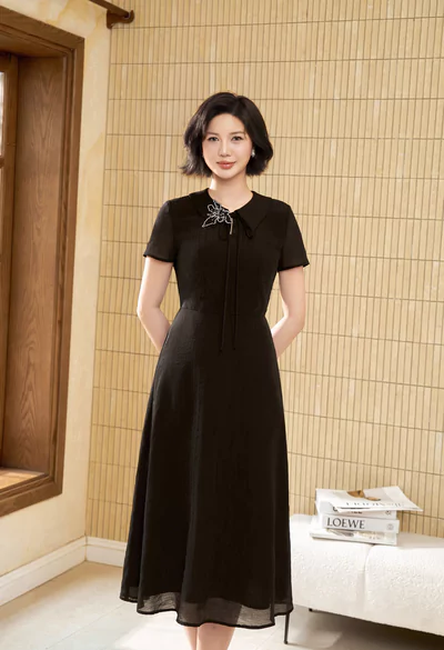 Đầm xòe lụa dệt vân